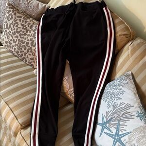 Athletic Works Black Joggers with Burgundy and White Stripes